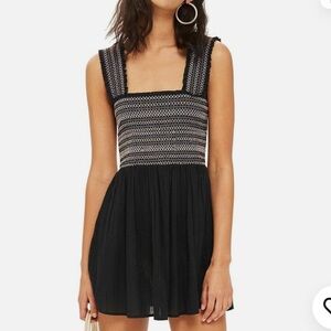 Topshop Shirred Black Mini Sleeveless Dress | 8-10